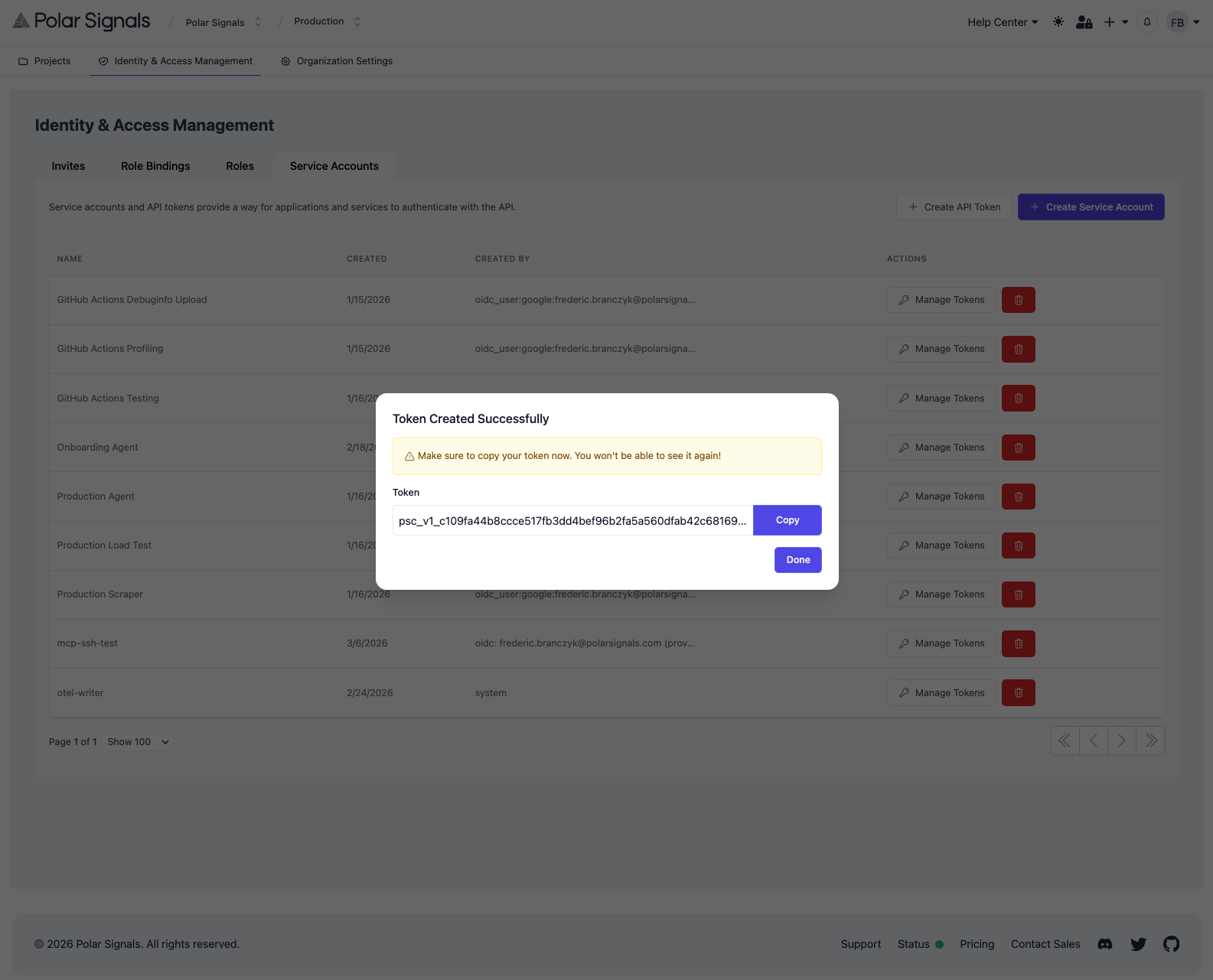 Token generated successfully